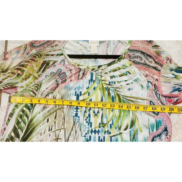 Chico's Women Size 1 US (M) Magnificent Florals Tropical Print Blouse Boho Beach - Picture 10 of 14
